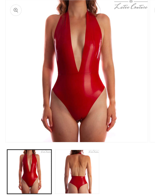 Size 14R Red Latex Bodysuit