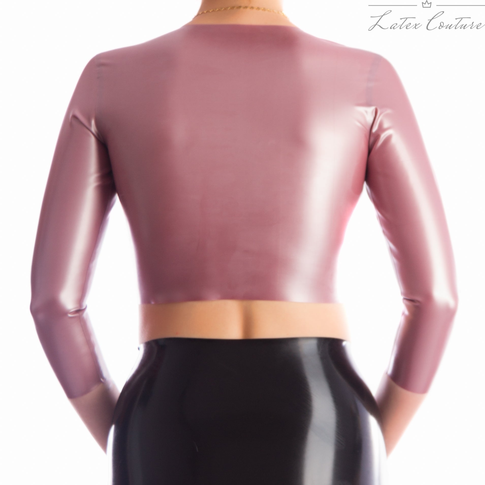 Latex Crop Top - Latex High Necked 3/4 Sleeved Crop Top - Latex Couture