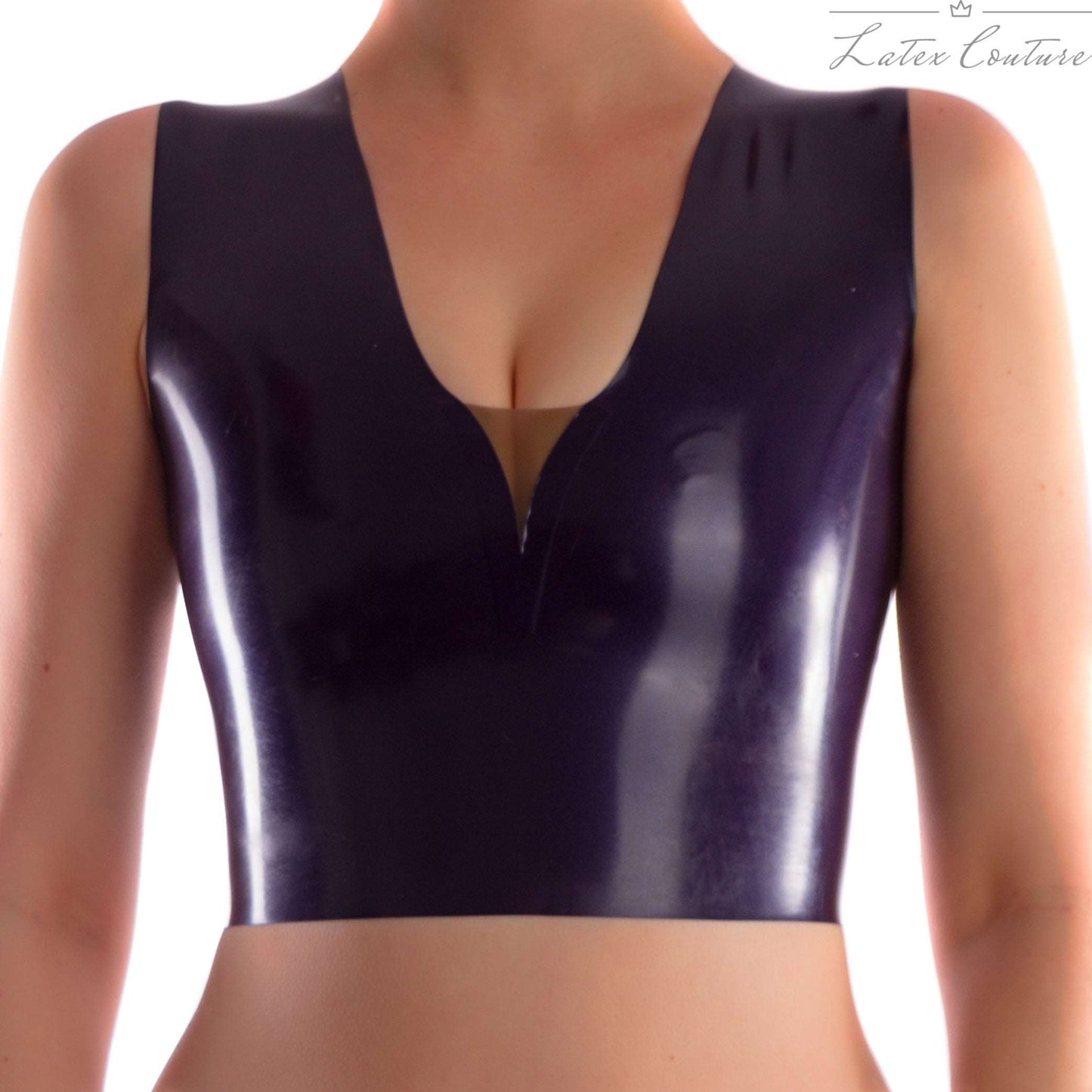 Latex Crop Top - Latex V Plunge Neck Crop Top - Latex Couture
