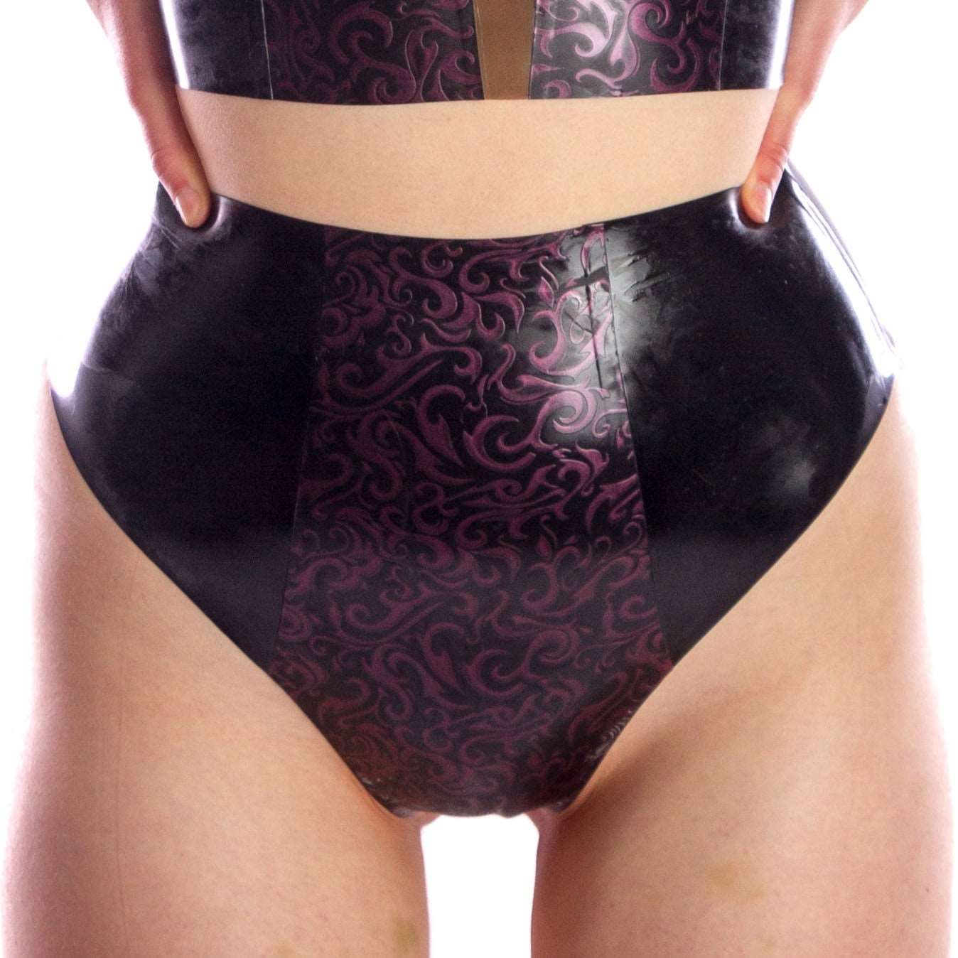 Latex Underwear - Panelled High Waisted Thong - Latex Couture