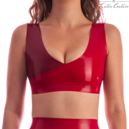 Latex Crop Top - Glitter Red Latex Scoop Neck, Low Back Crop Top - Latex Couture