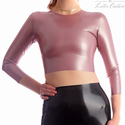 Latex Crop Top - Latex High Necked 3/4 Sleeved Crop Top - Latex Couture